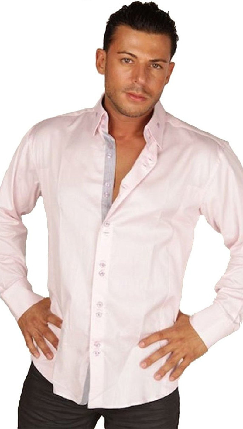 Preview Mens Light Pink Dress Shirt w/ Grey Contrast