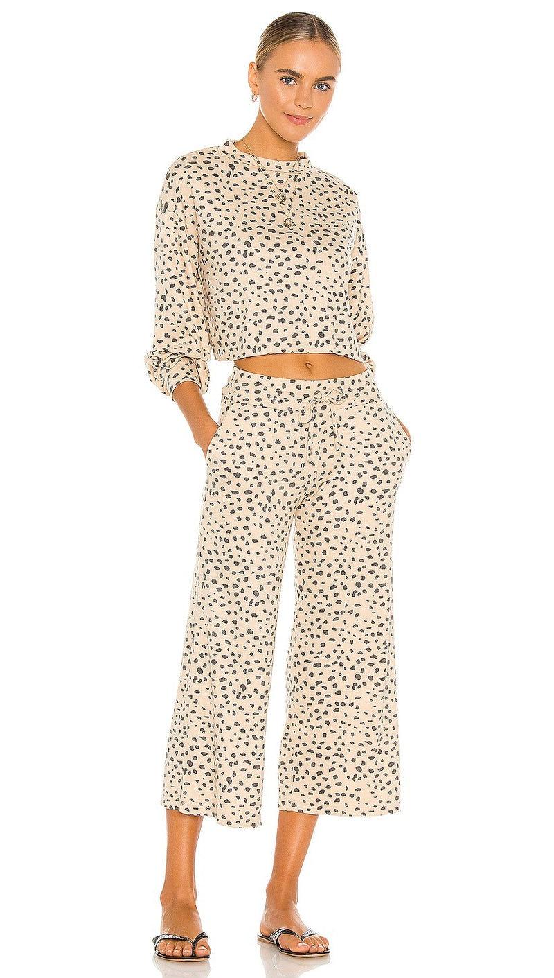 Beach Riot Hailey Pants Taupe Spot Cheetah Cropped Lounge Relaxed Fit | ShopAA