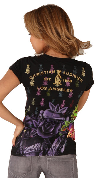 Christian Audigier Flower and Heart Tee