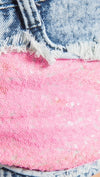 Gypsy Junkies Liberty Sequin Denim Cut Off Shorts in Neon Pink