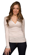 Kanvis Womens V Neck Hooded Long Sleeve Soft Thing Tee Shirt Stone Beige
