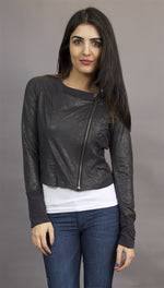 Miilla Faux Leather Crop Shirt Jacket in Black