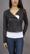 Miilla Faux Leather Crop Shirt Jacket in Black