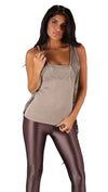 Religion Tree Top Taupe Cami Stretch Tank Silver Necklace Chain Sheer Chiffon Wing Vest 