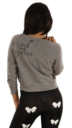 Sauce Love Me Tender Arrow Crop 3/4 Sleeve Sweatshirt in Gray 