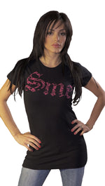Smet Born on the Streets Pink Motorcycle Skull Tee Shirt Black 