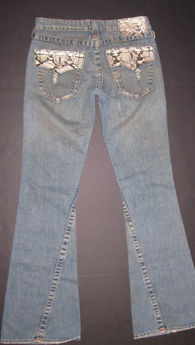 True Religion Joey Snake Skin Pocket Cover Jeans