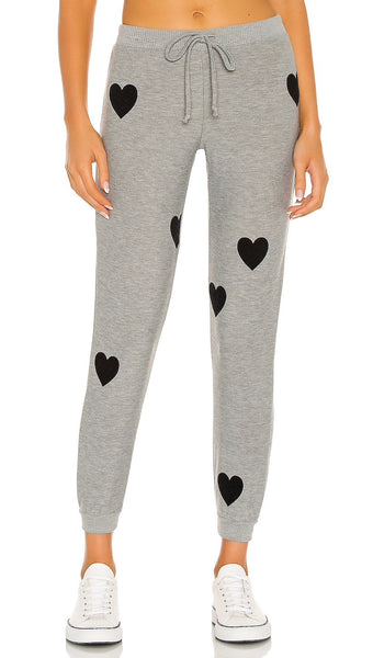 Chaser Flocked Hearts Cozy Knit Cuffed Drawstring Jogger Heather