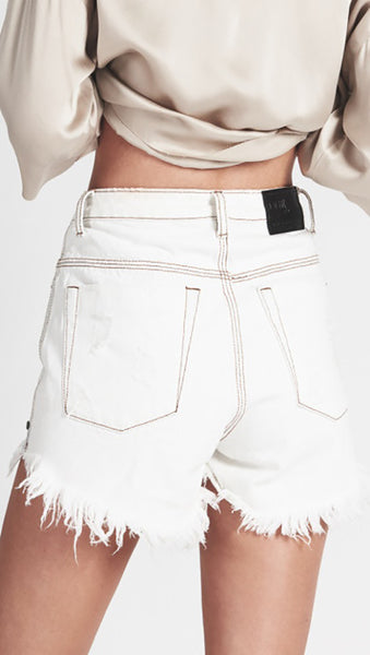 One Teaspoon High Waist Bonita Denim Shorts Coconut White l