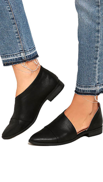 D'Orsay Pointed Toe Shoes Open Shank Oxford Flats Black ShopAA Tuxedo