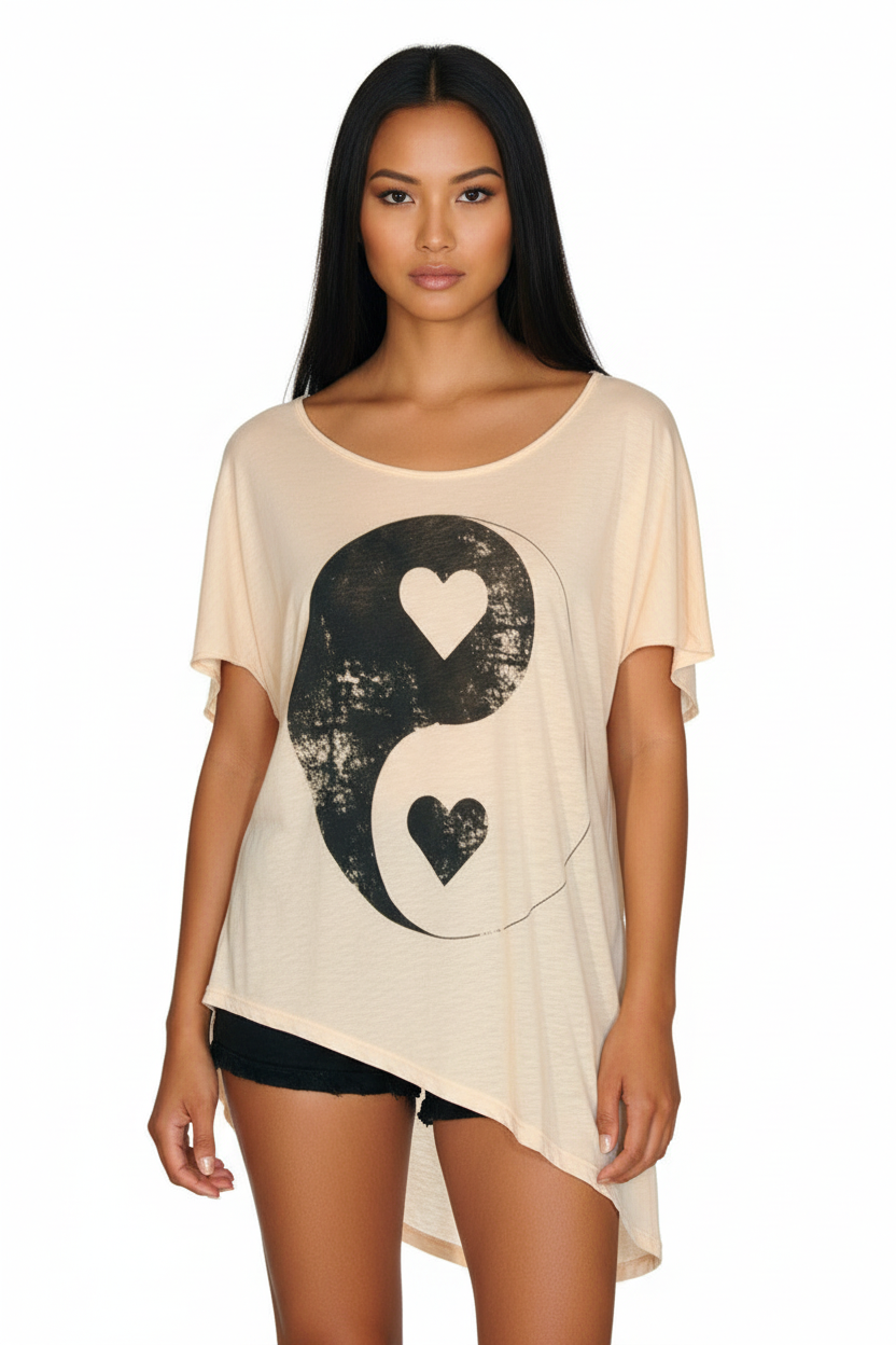 Brokedown Yin Yang Heart Asymmetrical Top in Sand