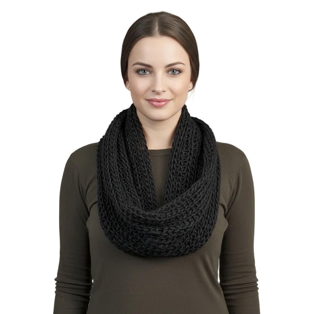 Black Infinity Knit Circle Scarf on Model