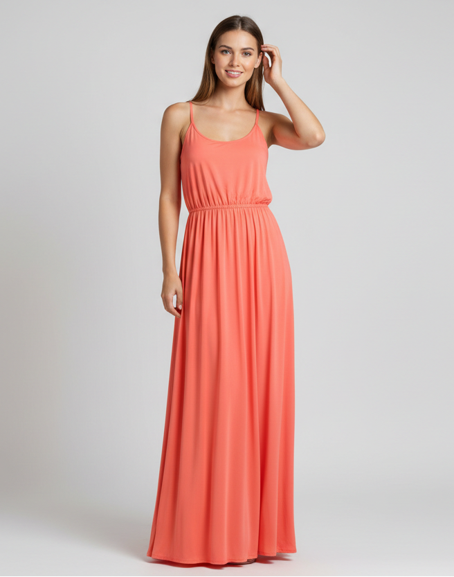 Coral Maxi Tank Dress on Model