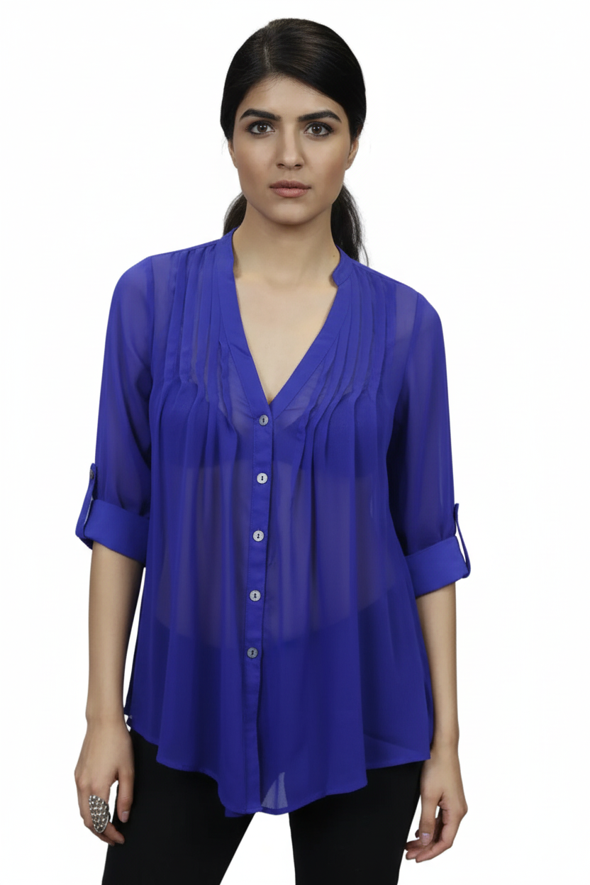 Olive & Oak Pleated V-neck Blouse - Pure White Background