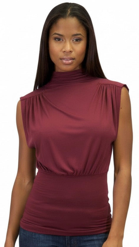 Sworn Virgins Keyhole Back High Neck Top Raisin