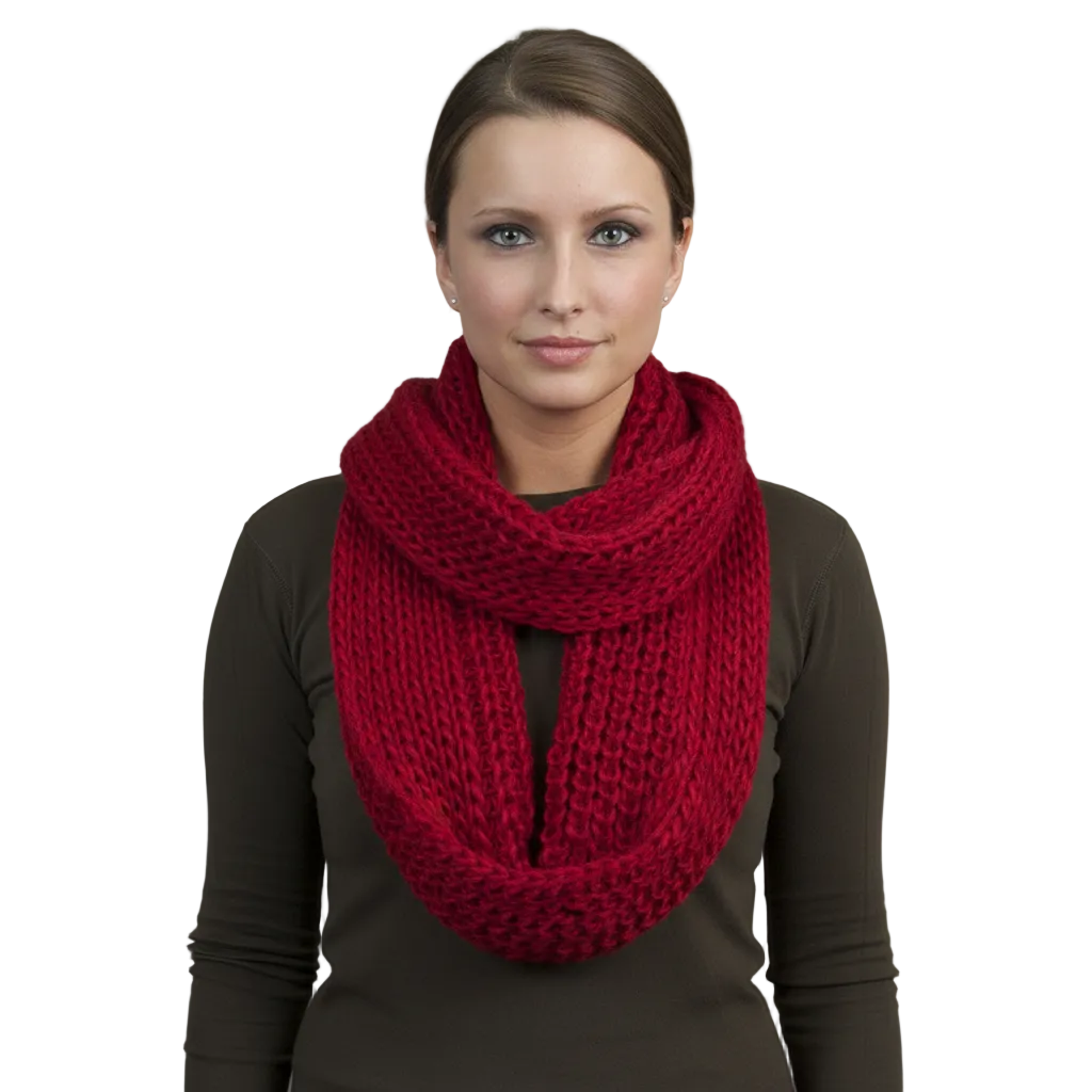 Red Infinity Knit Circle Scarf on Model