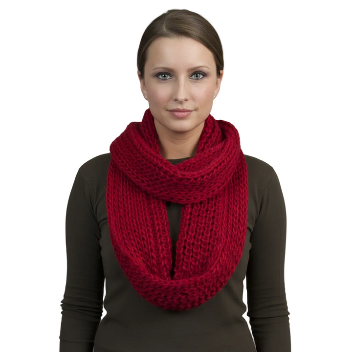 Red Infinity Knit Circle Scarf on Model