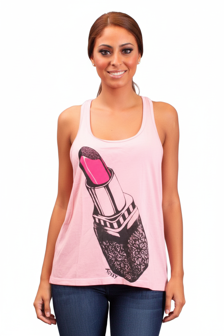 Toxxy Kiss Me Tank Top in Pink - Clear View