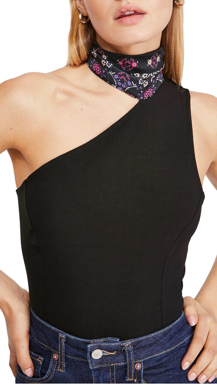 Free People Caroline One-Shoulder Sleeveless Tank Top Black I ShopAA