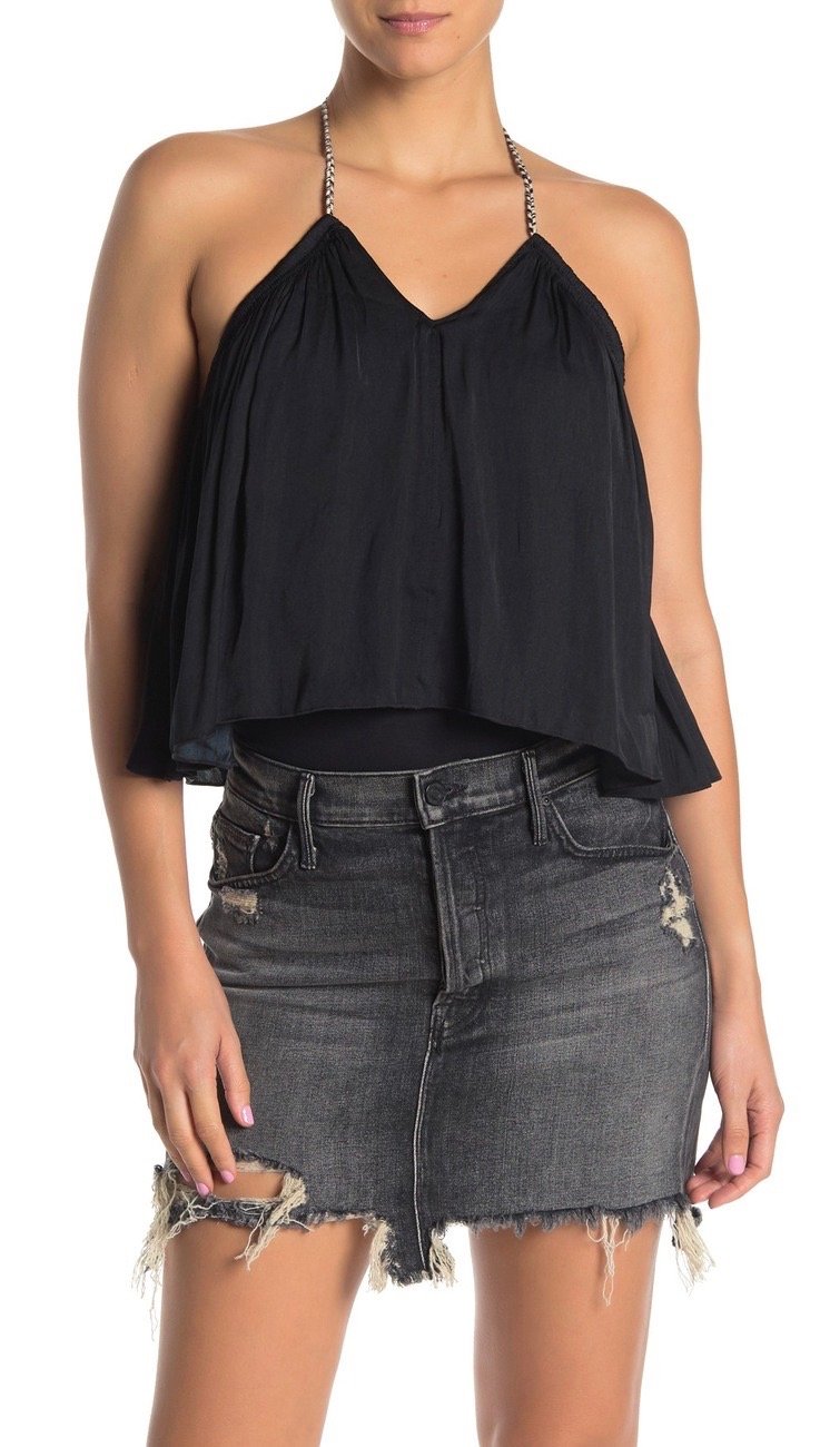 Free People Callie Bodysuit Black Flowy Keyhole Halter Tank I ShopAA