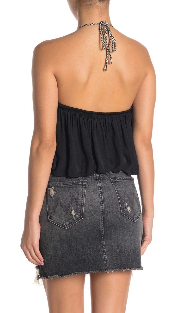 Free People Callie Bodysuit Black Flowy Keyhole Halter Tank I ShopAA
