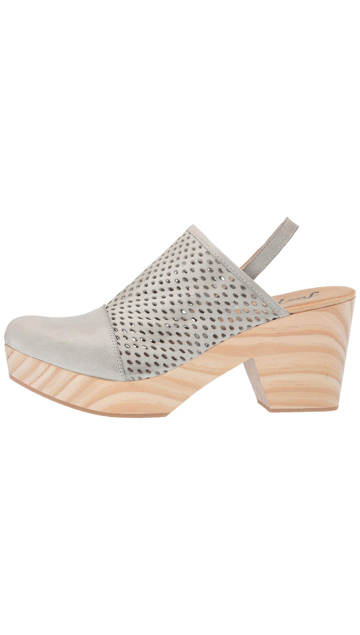 Free People Logan Grey Leather Preforated Sling Back Clogs I ShopAA