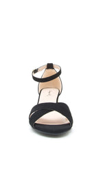 Criss Cross Black Suede Open Toe Sandals Gold Block Heel Ankle Strap Leather Shoes