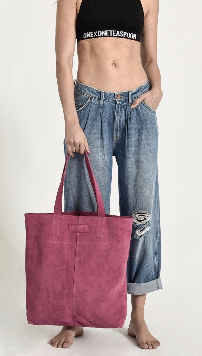 One Teaspoon Harlowe Large Oversized Suede Tote Bag Hot Pink | ShopAA