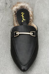 Slip On Chic Black Faux Fur Loafer Slides Vega Leather Buckle ShopAA