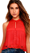 Free People Rory Red Crochet Overlay Cropped Sleeveless Boxy Tank Top