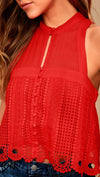 Free People Rory Crochet Overlay Cropped Sleeveless Boxy Tank Top Red