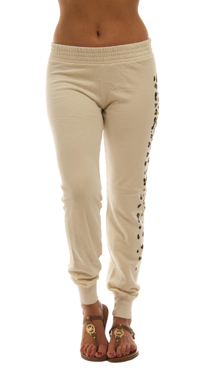 291 Les Amants Leopard Print Slim Track Sweat Pant Bone