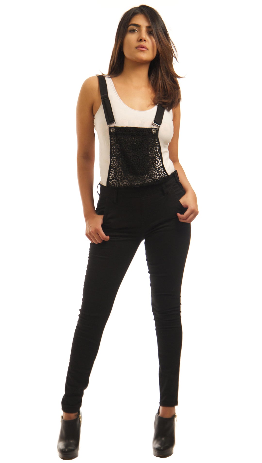 Sneak Peek Skinny Pant Denim Overalls Black