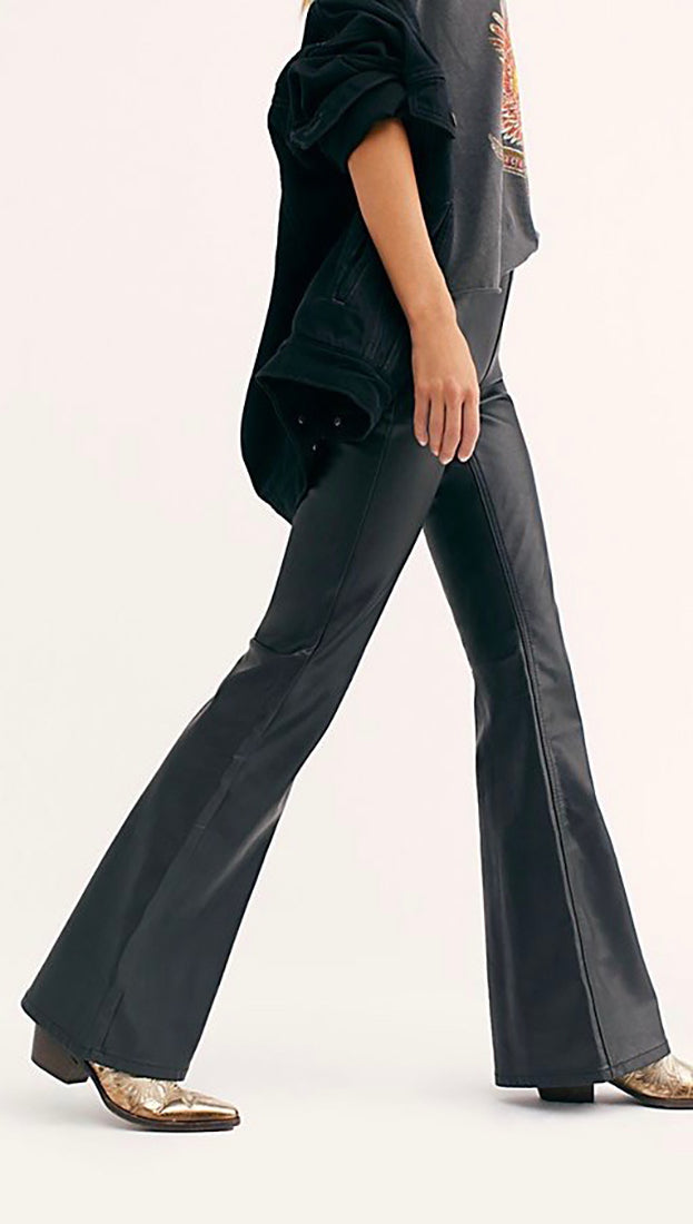 Faux Leather Flare Leg Pull-On Pants