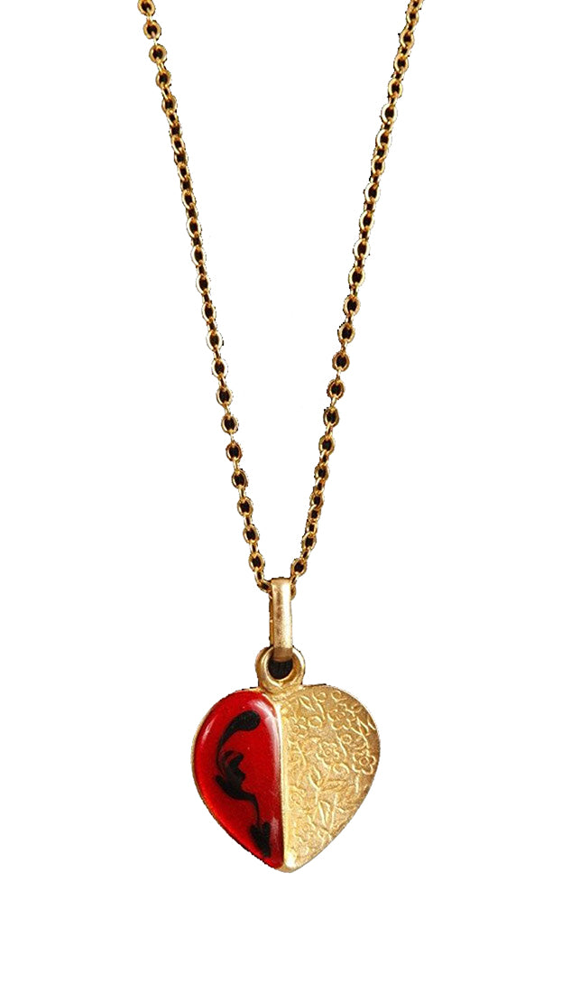  ShopAA Half Golf Charm Heart Red Glass Necklace 