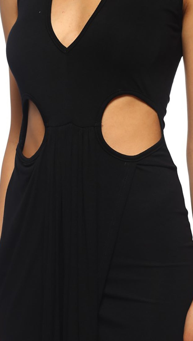 Krystal Cut Out Maxi Dress Black V Neck Cover Up | ShopAA