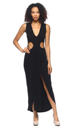 Krystal Cut Out Maxi Dress Black V Neck Cover Up | ShopAA