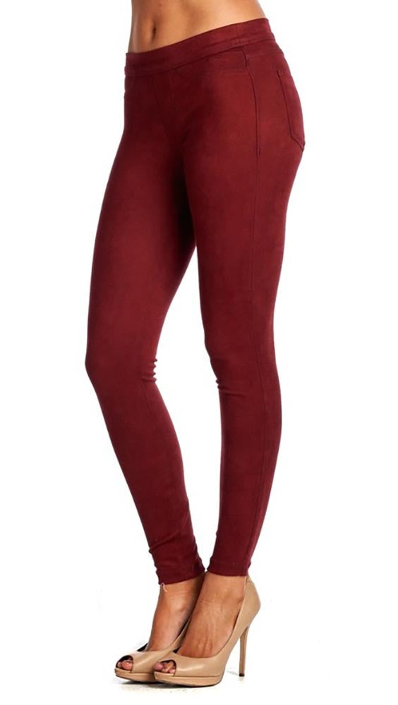 Suede Skinny Pants Legging Red Side
