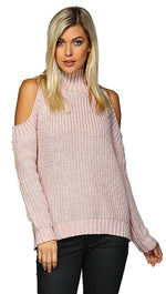 Cold Shoulder Long Sleeve Mock Turtleneck Sweater Mauve Pink - Main Strip