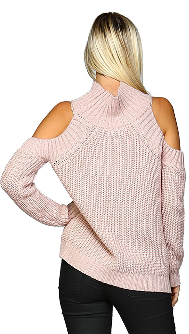 Cold Shoulder Mock Turtleneck Sweater Mauve Pink