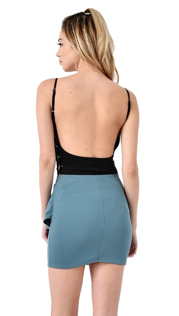 Sexy Black Side Lace Up Tie V Neck bodysuit by Blue Blush 