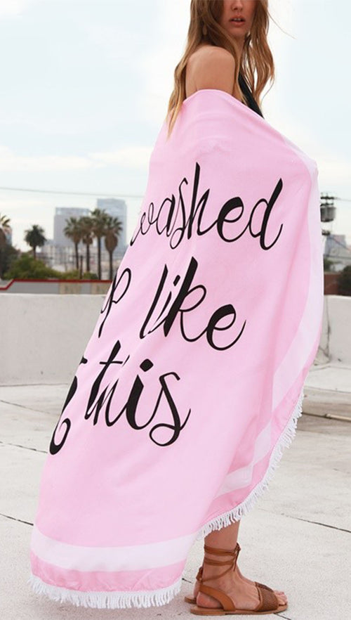I Washed Up Like This Seahorse Round Fringe Beach Towel Pink Throw