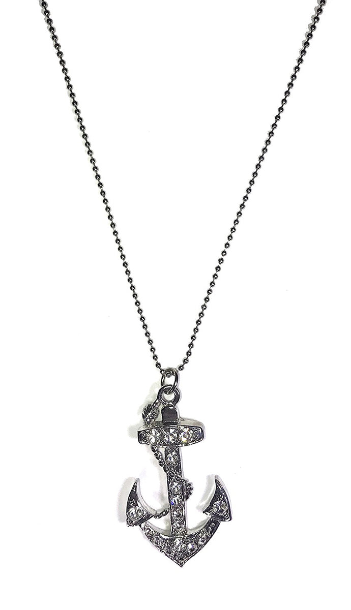 Apparel Addiction Anchor Rhinestone Necklace Silver