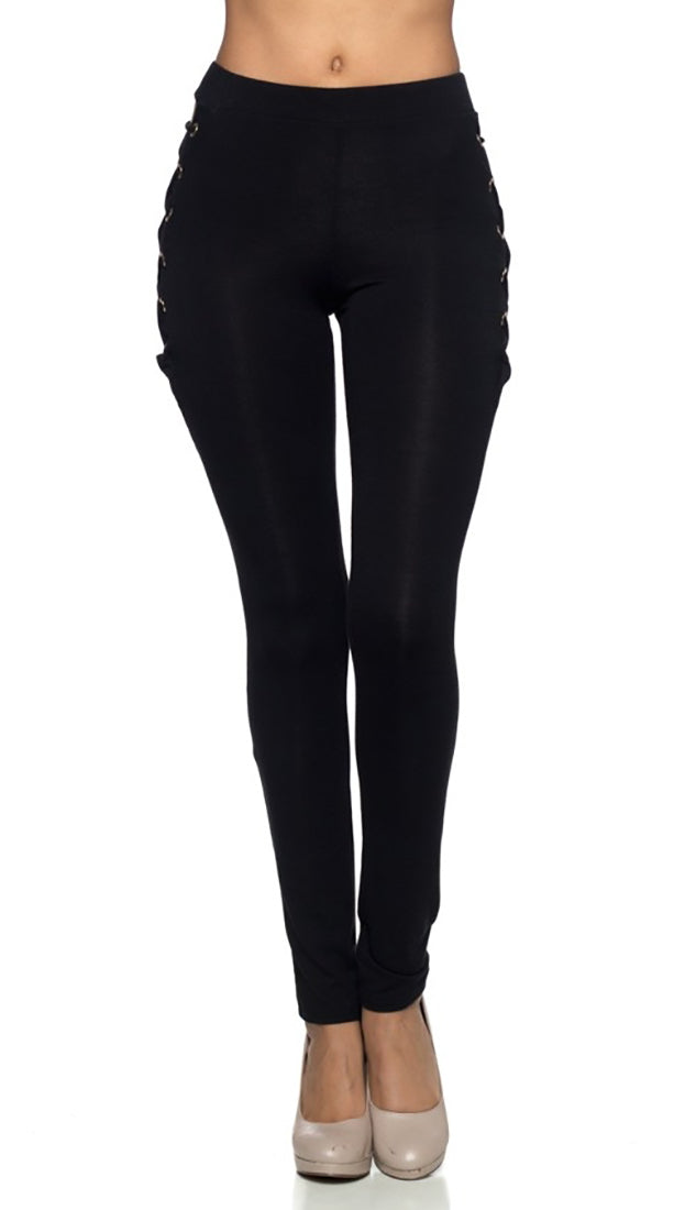 Black Skinny Pant Legging Sexy Lace Up Hip Ties Cut Outs | ShopAA