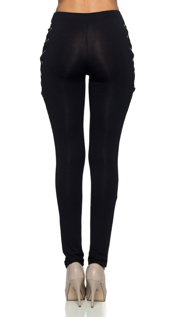 Black Skinny Pant Legging Sexy Lace Up Hip Ties Cut Outs | ShopAA