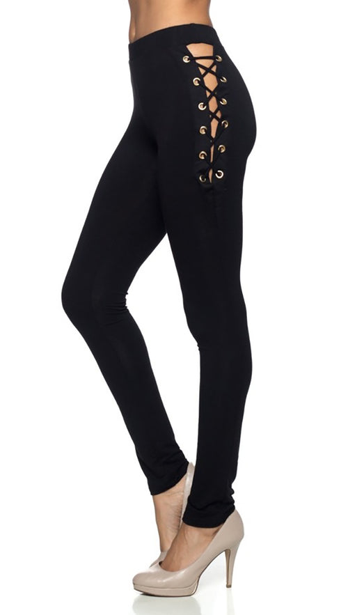 Black Skinny Pant Legging Sexy Lace Up Hip Ties Cut Outs | ShopAA