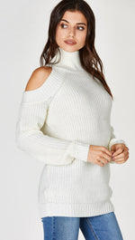 Cold Shoulder Mock Turtleneck Sweater Ivory White