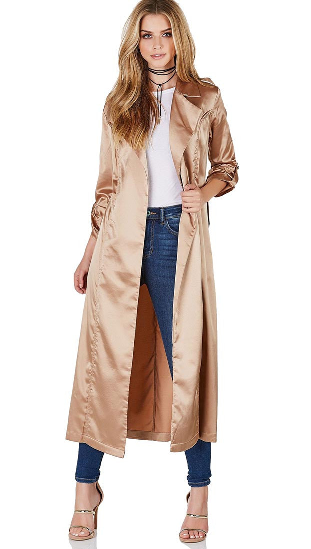 Satin Duster Coat Gold Long Line from Blue Blush – ShopAA