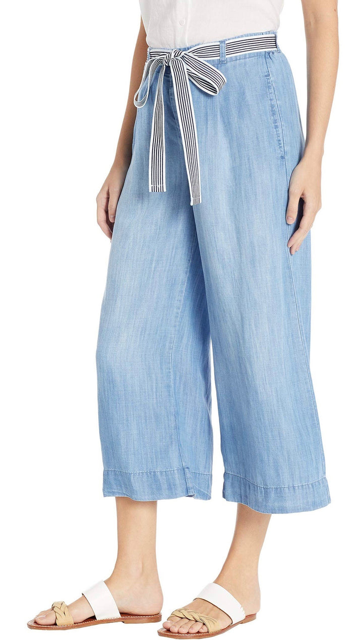 Bella Dahl Stripe Trim Belt Crop Wide Leg Denim Pants Silverlake Wash ShopAA