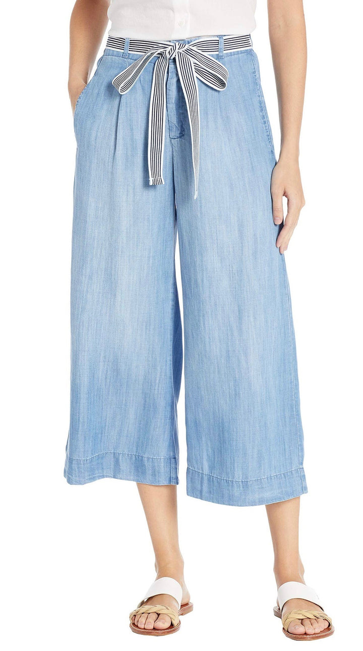 Bella Dahl Stripe Trim Belt Crop Wide Leg Denim Pants Silverlake Wash ShopAA